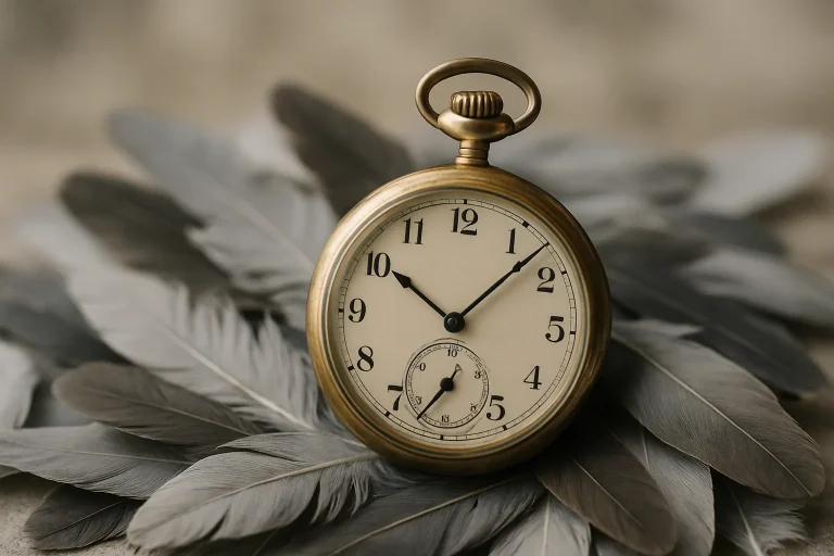 Montre ancienne sur plumes de pigeon, symbolisant le timing idéal pour le nettoyage.