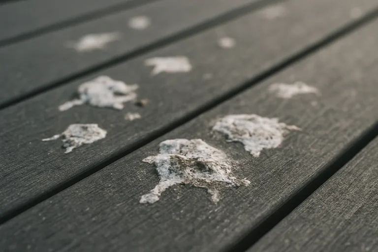 Image détaillée d'une surface en composite avec des fientes de pigeon visibles.